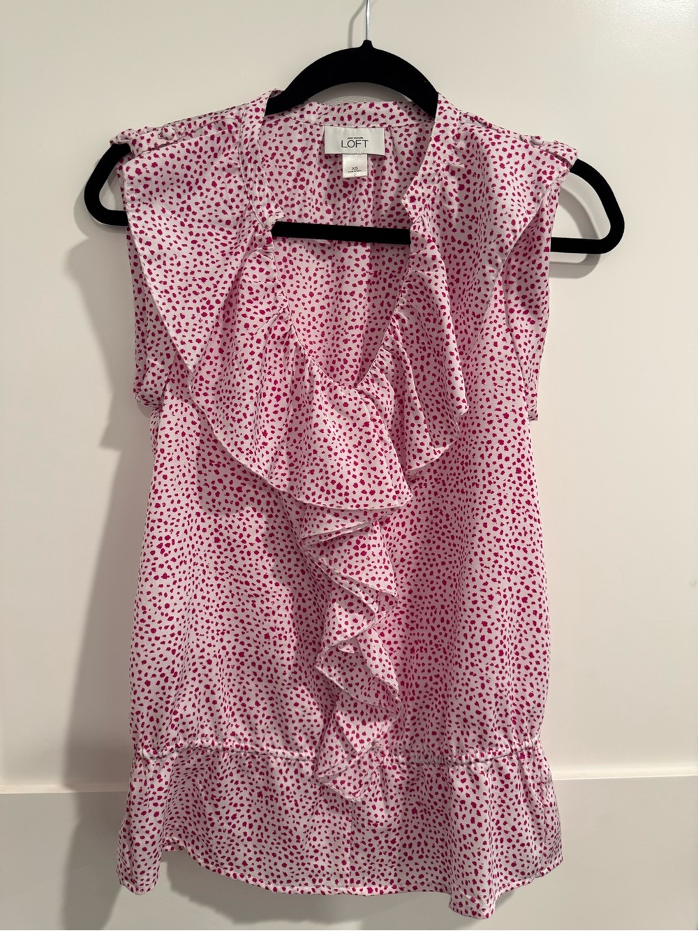LOFT Pink Dot Ruffle Casual Dress
